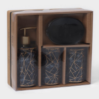 Набор аксессуаров для ванной комнаты &laquo;Лофт&raquo;, 4 предмета (дозатор 250 мл, мыльница, 2 стакана), цвет чёрный