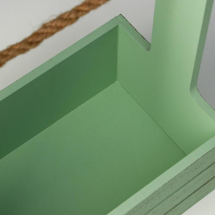 Кашпо деревянное 25.5&times;15&times;30 см "Прованс", ручка канат, зелёный
