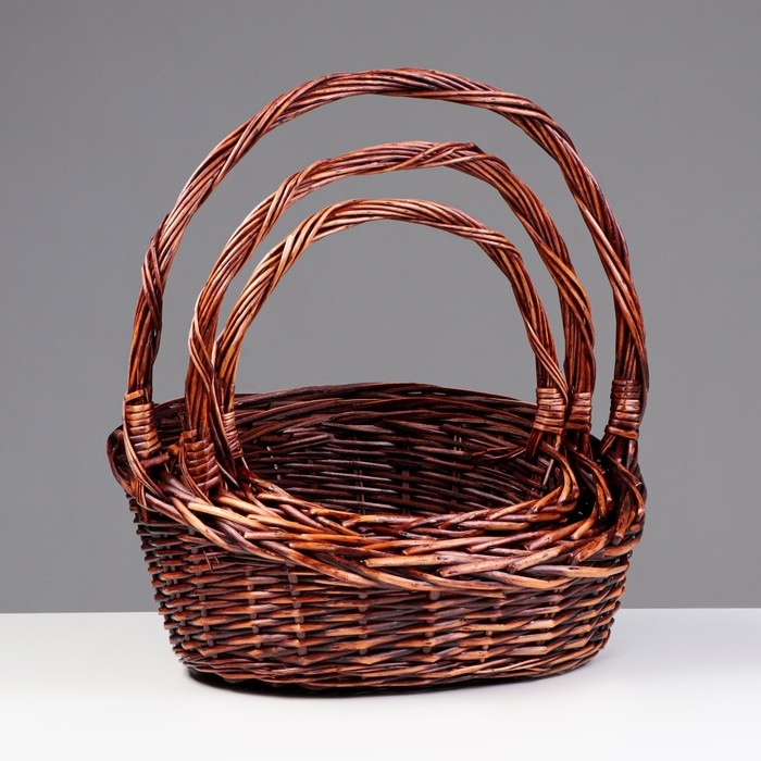 Набор плетеных корзин, 3 шт, 38х30х9/17, 25х20х7/12 см, темный, ива