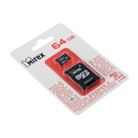 Карта памяти Mirex microSD, 64 Гб, SDXC, UHS-I, класс 10, с адаптером SD Карта памяти Mirex microSD, 64 Гб, SDXC, UHS-I, класс 10, с адаптером SD