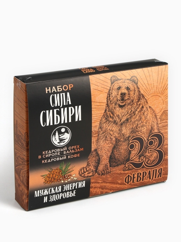 Набор &laquo;Сила Сибири&raquo;: кедровый орех в сосновом сиропе 25 г., бальзам 100 мл., кедрокофе 50 г.