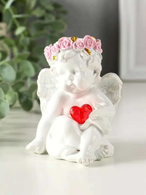 Сувенир полистоун свет "Ангел - воздушный поцелуй в форме сердца" белый 6,8х6х7,3 см