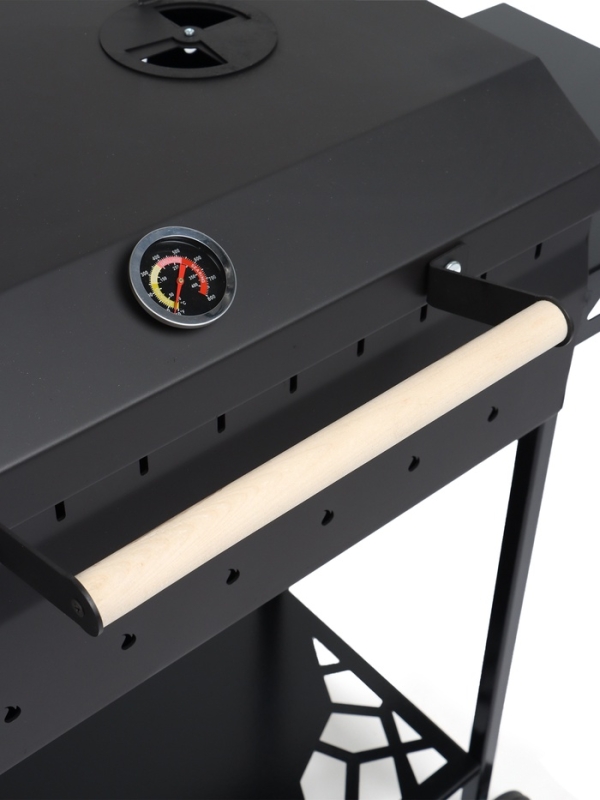 Мангал GrilMe MAX, 35 х 115 х 83 см, сталь 2 мм, термометр, 2 полки, колёса