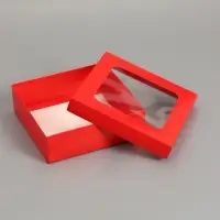 Коробка складная, крышка-дно, красная, с окном 20 х 20 х 6 см