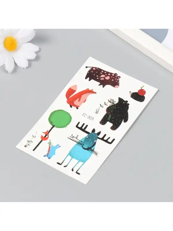 Переводные тату на тело цветные &laquo;Смешные звери&raquo;, 7.5&times;12 см