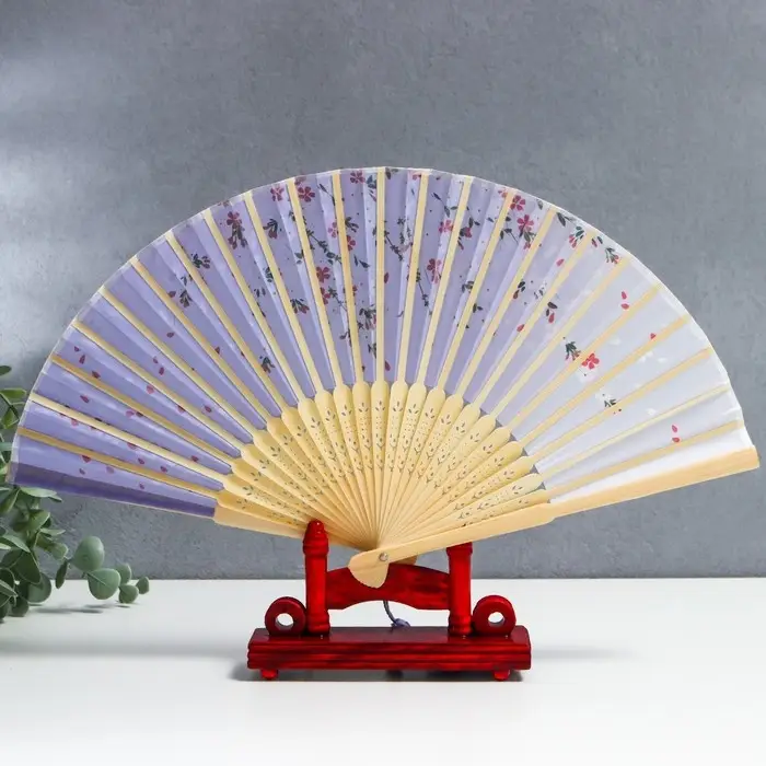 Веер дерево, текстиль h=21 см "Лепестки" сиреневый, с кисточкой