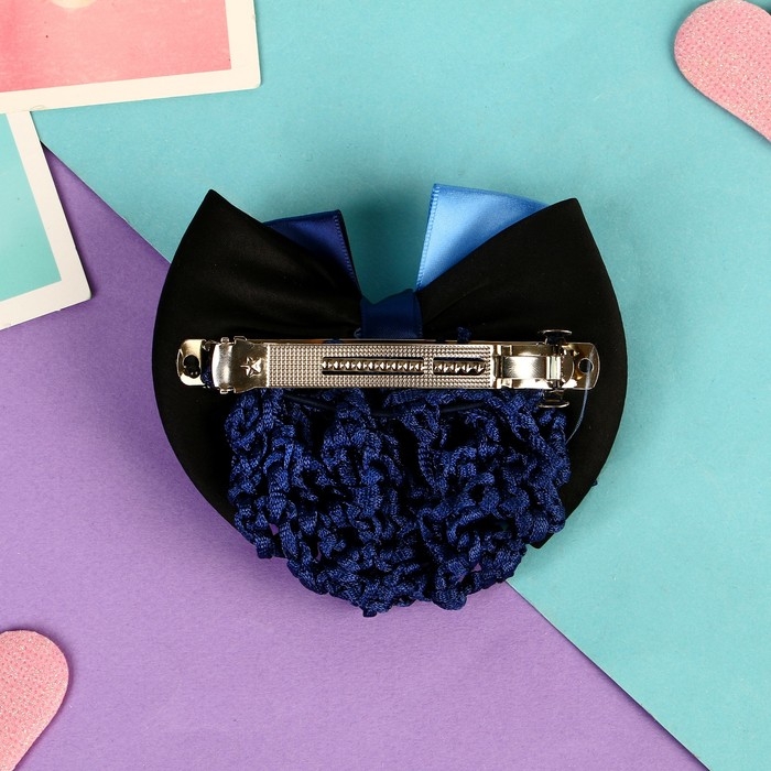 Заколка-автомат для волос Заколка-автомат для волос "Бантик" с сеточкой для пучка, d-10 см, синий