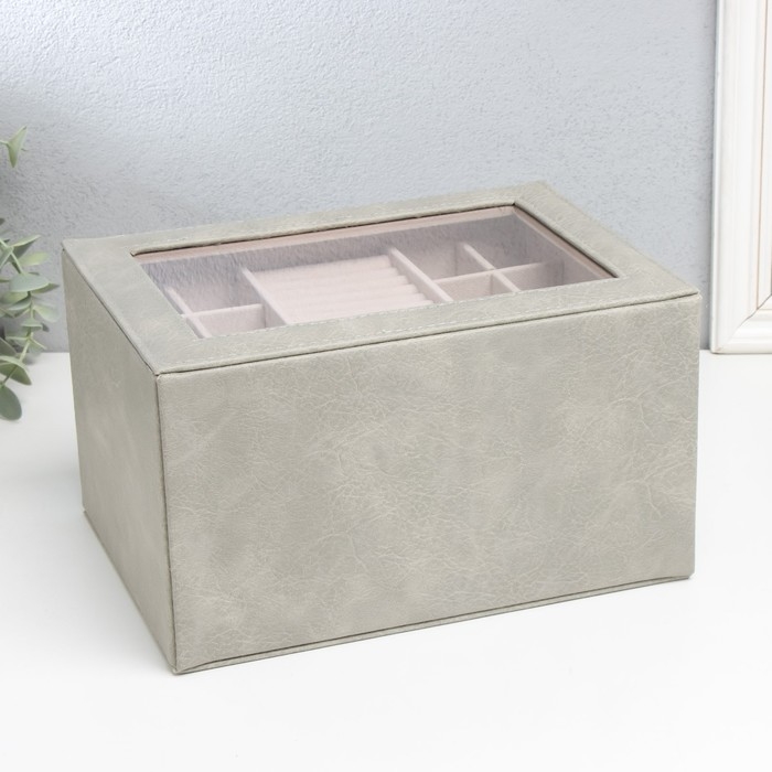 Шкатулка кожзам для украшений "Эльба. Два яруса" зелёная 25х18х14 см