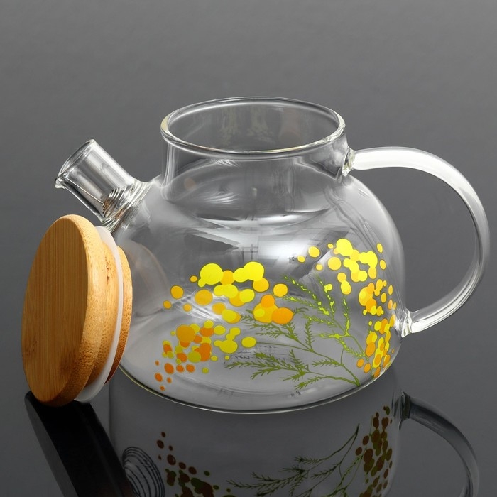 Чайник стеклянный заварочный с бамбуковой крышкой «Нежная мимоза», 600 мл Чайник стеклянный заварочный с бамбуковой крышкой «Нежная мимоза», 600 мл