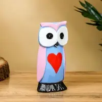 Набор сувенирный "Совята с сердечком" дерево H 15, 13, 11 см, цв. сиренево-голубой