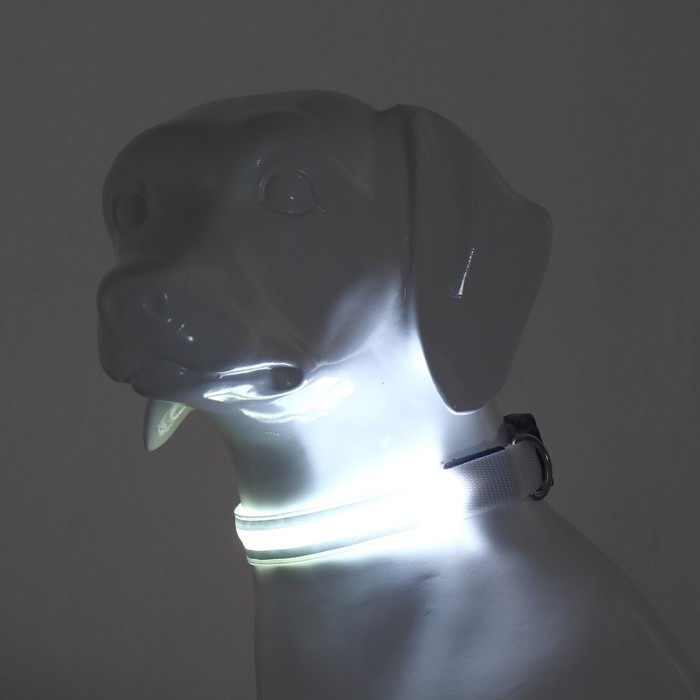 Ошейник с подсветкой Двойная полоса размер XL, ОШ 52-60 х 2,5 см, 3 режима свечения белый