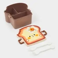 Ланч-бокс "Завтрак", 3 отделения, вилка и ложка, размер 16х15,5х8 см, цвет коричневый