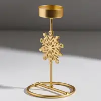 Подсвечник металл на 1 свечу "Снежинка" золото d=4,5 см 8,5х8,5х16 см