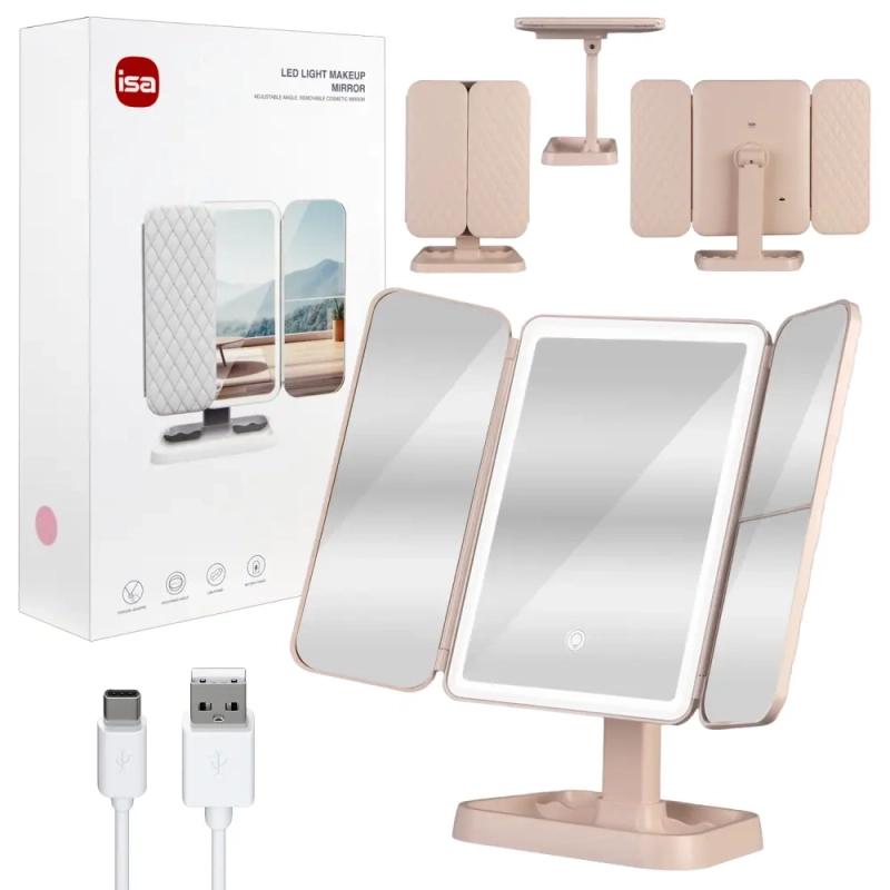 Настольное зеркало для макияжа с подсветкой ML-04 ISA розовое