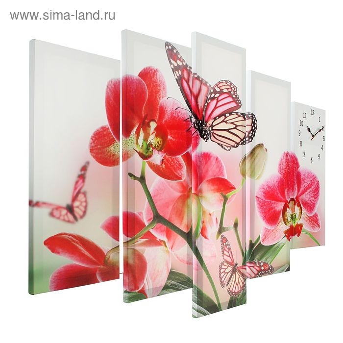 Часы настенные, модульные, серия: Цветы, "Орхидеи и бабочка", 80х140  см