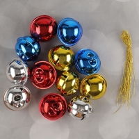 Бубенчики, набор 12 шт., размер 1 шт: 3&times;3 см, цвет красный, жёлтый, синий, серебряный