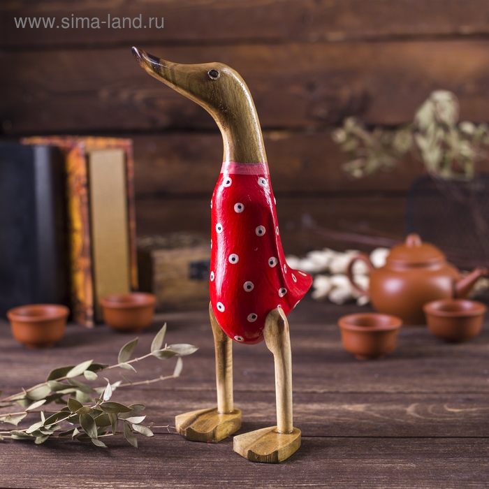 Сувенир дерево "Утка красный костюмчик в точку" 13х12х23 см