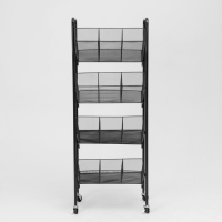 Стеллаж-накопитель разборный 4 этажа, 12 корзин, на колесах, 55&times;29&times;156 см, цвет чёрный