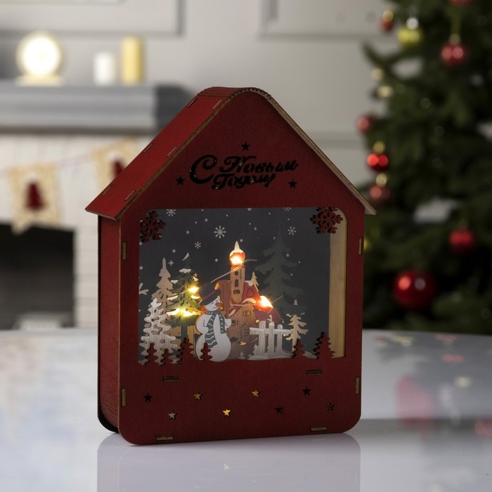 Светодиодная фигура &laquo;Снеговик во дворе&raquo; 15 &times; 21 &times; 4.5 см, дерево, батарейки АААх3 (не в комплекте), свечение тёплое белое