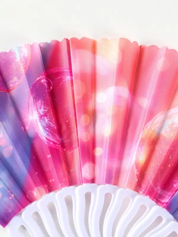 Веер пластик, текстиль "Пузырьки" МИКС 23 см