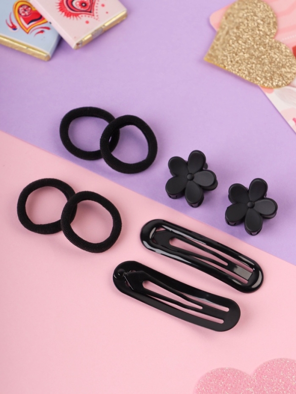 Набор для волос "Эстер" (10 резинок, 2 см, 4 краба 2 см, 2 невидимки 6 см) цветок, чёрный