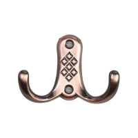 Крючок мебельный ТУНДРА TKD024, двухрожковый, медь