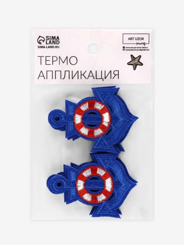 Термоаппликация &laquo;Якорь&raquo;, 6&times;5 см, синяя