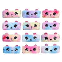 Пенал школьный меховой на молнии Calligrata "Мишка", микс