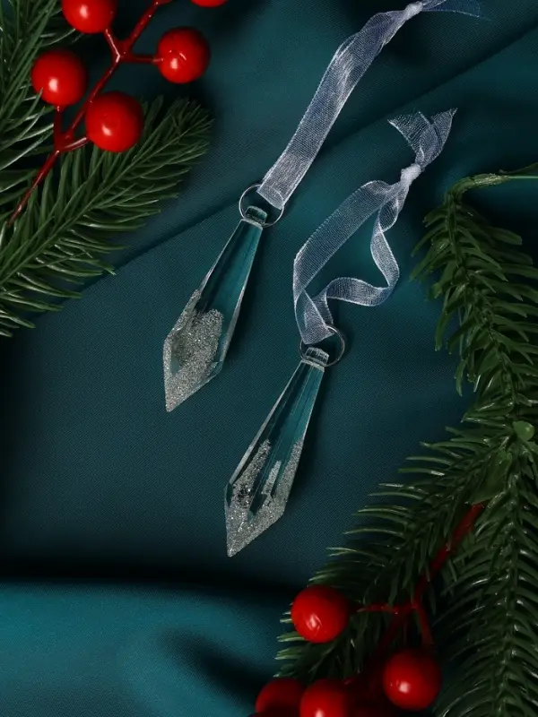 Украшение ёлочное "Льдинка" (набор 2 шт) сосулька грани, 6,5х1 см, прозрачный