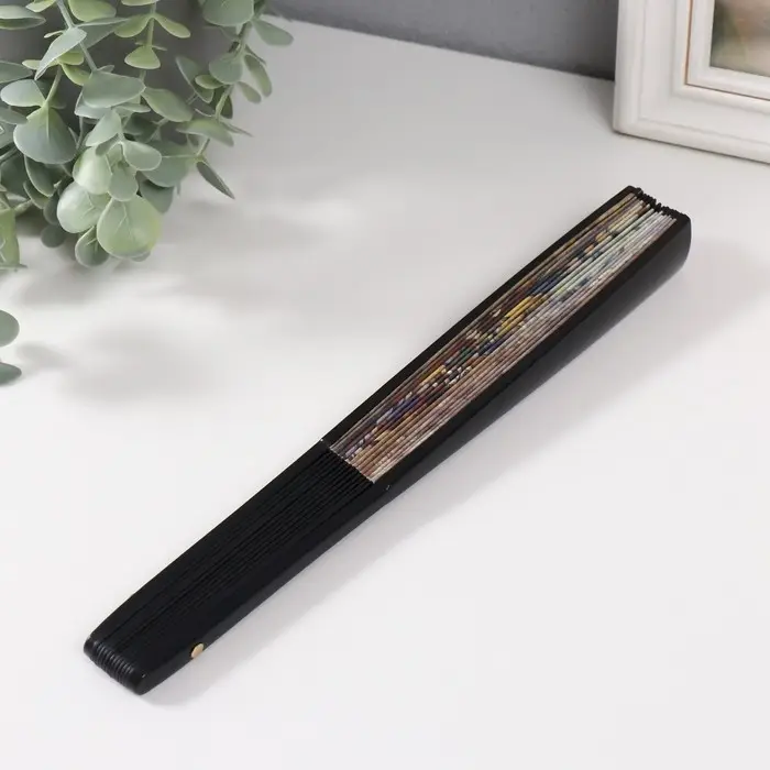 Веер пластик, текстиль h=26,5 см "Лодки на берегу"