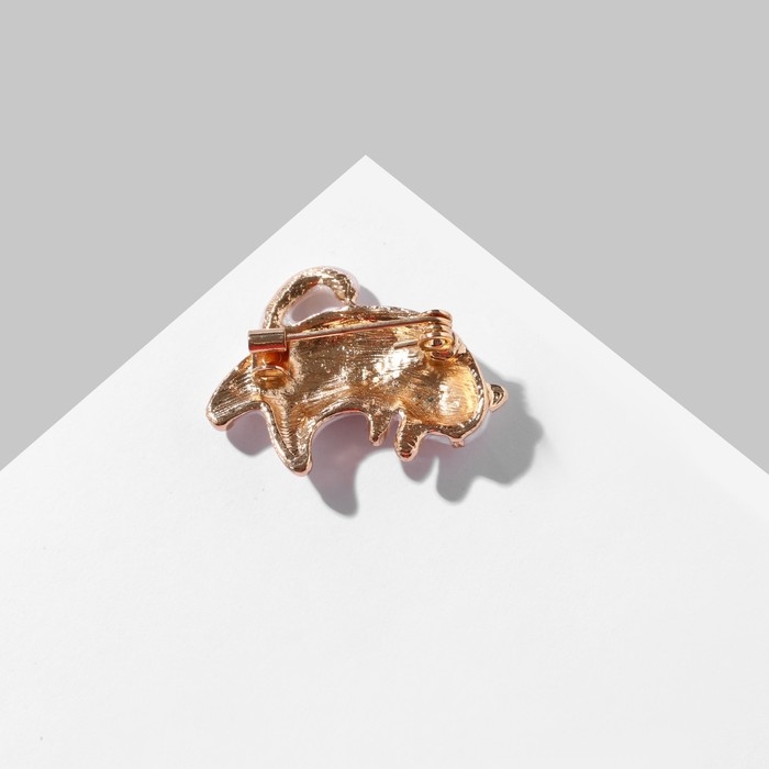 Брошь &laquo;Котик&raquo; полосатый, цвет бело-коричневый в золоте