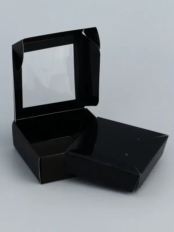 Коробка для бижутерии с PVC окном 8&times;8&times;3 см, чёрный