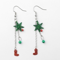 Новый год! Серьги &laquo;Новогодние&raquo; висячие, снежинка на цепочке, цвет красно-зелёный в серебре
