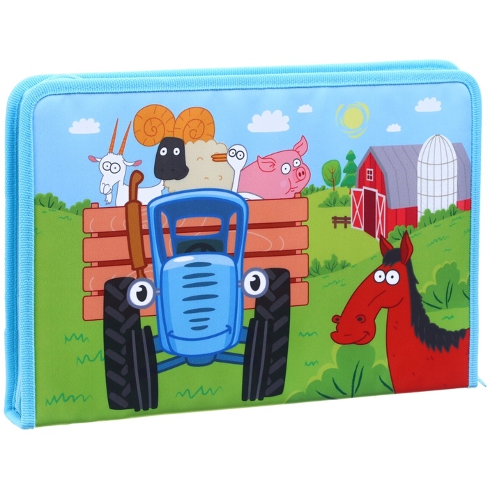 Папка для труда А4 с пеналом, на молнии, текстиль, Синий трактор Папка для труда А4 с пеналом, на молнии, текстиль, Синий трактор