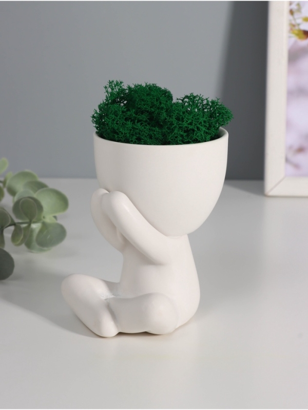 Кашпо керамика "Мистер Грин" любитель тишины 10*7,5*8 см белый