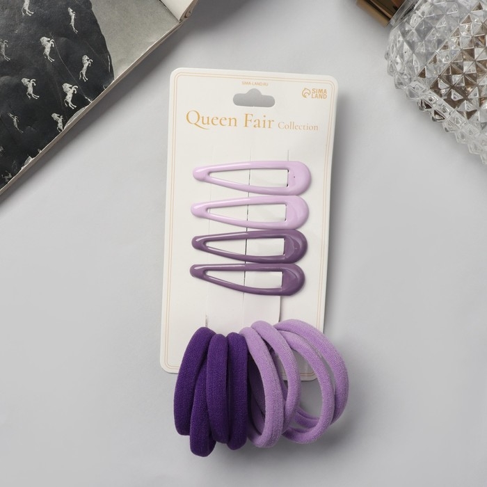 Набор для волос Набор для волос "Мира" (4 невидимки-5 см, 8 резинок-3,5 см) сиреневый