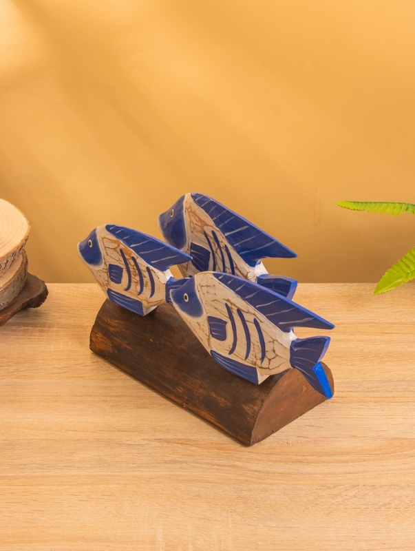 Сувенир &laquo;Экзотические рыбки&raquo;, 30&times;11&times;18 см, дерево, бело-синий