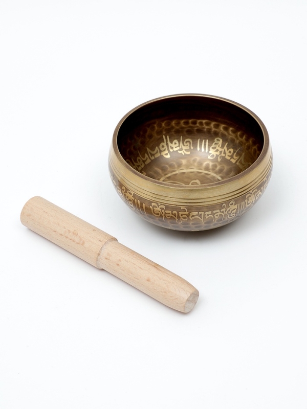 Музыкальный инструмент поющая чаша Music Life, золотистая с узорами, 9 см