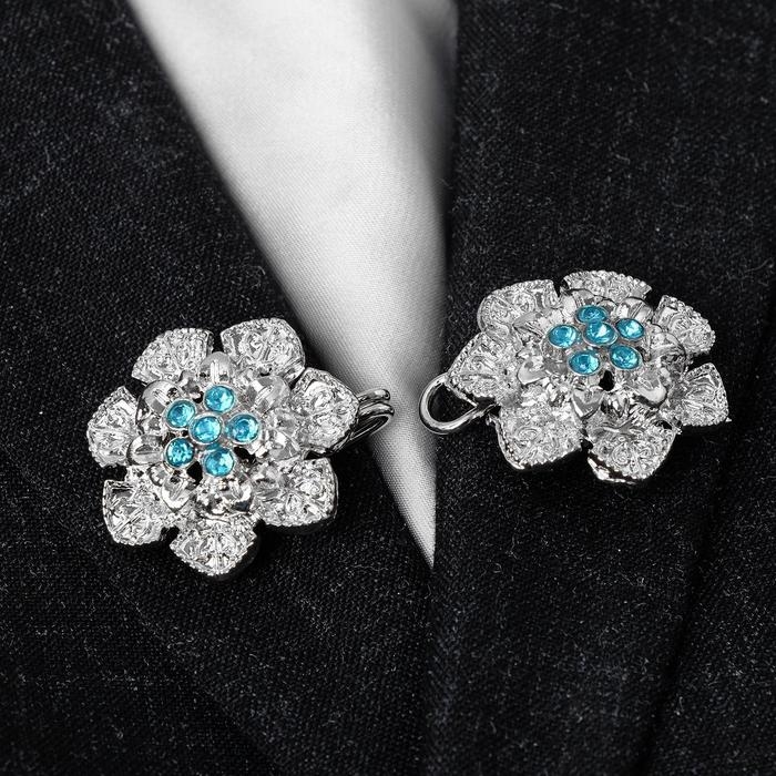 Зажим для кардигана «Цветок», цвет голубой в серебре Зажим для кардигана «Цветок», цвет голубой в серебре