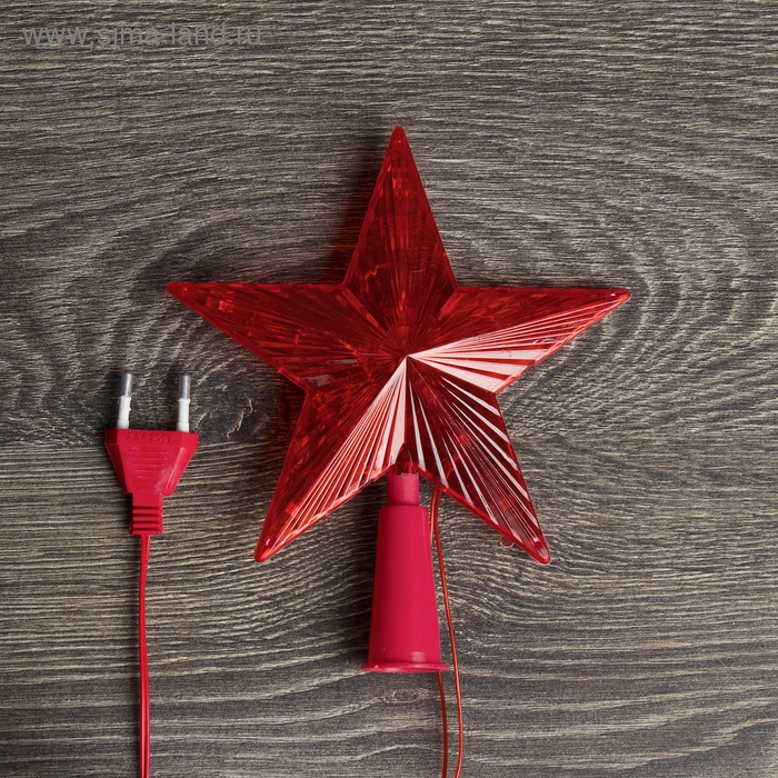 Светодиодная верхушка на ёлку &laquo;Звезда красная&raquo; 15 см, 10 LED, провод 2 метра, 220 В, свечение красное