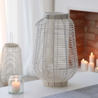 Подсвечник металл, PVC "Фонарик. Плетёнка" белый 39х25х25 см