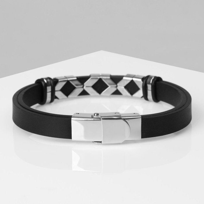 Браслет унисекс &laquo;Мощь&raquo; геометрия, цвет чёрный с серебром, 22 см