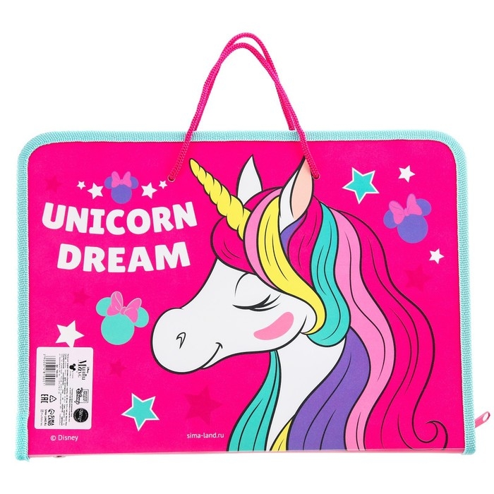 Папка пластиковая с ручками А4, на молнии, Минни Маус и единорог Папка пластиковая с ручками А4, на молнии, Минни Маус и единорог