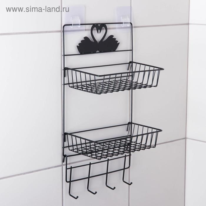Полка 2-х ярусная Доляна, 4 крючка, 47&times;30&times;14 см, цвет чёрный