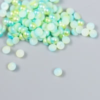 Декор "Полубусины и стразы. Градиент зелёно-голубой" d=4 мм 10г 200 шт 5х2,5 см МИКС