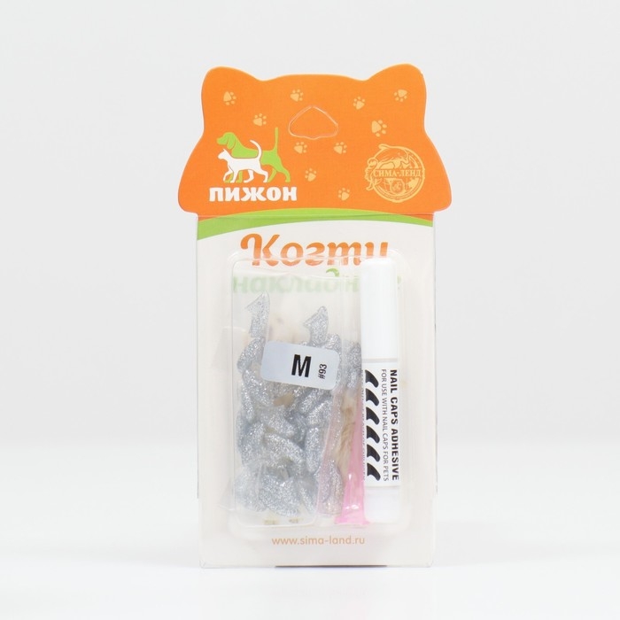 Когти накладные "Антицарапки" (40 шт),  размер M, серебряные с блестками