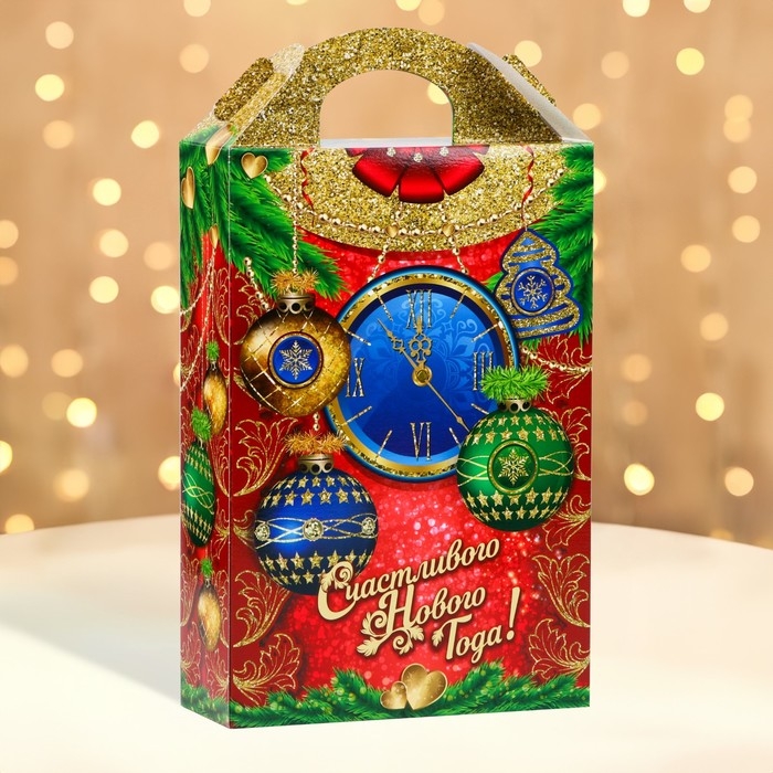 Новый год. Коробка подарочная новогодняя Ларец Часы 17,5 х 31 х 7 см.