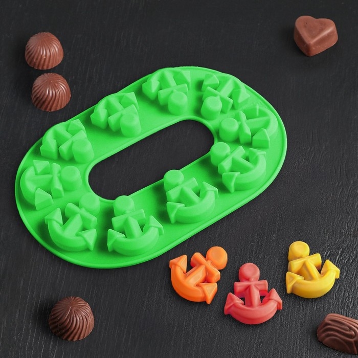 Форма для шоколада Доляна &laquo;Якорь&raquo;, силикон, 20,5&times;13,5&times;1 см, 10 ячеек, цвет МИКС