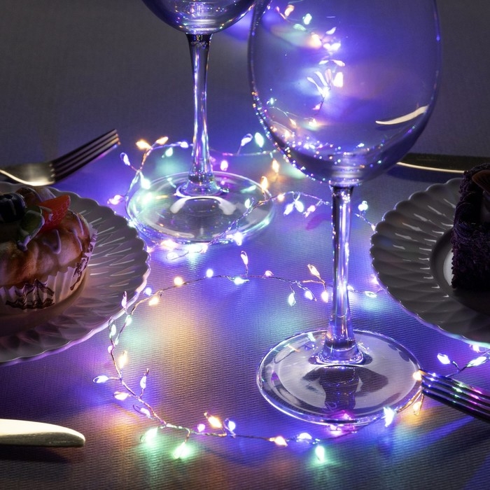 Гирлянда «Мишура» 1 м роса, IP20, серебристая нить, 100 LED, 2 режима, батарейки AAх3 (нет в комплекте), свечение мульти Гирлянда «Мишура» 1 м роса, IP20, серебристая нить, 100 LED, 2 режима, батарейки AAх3 (нет в комплекте), свечение мульти