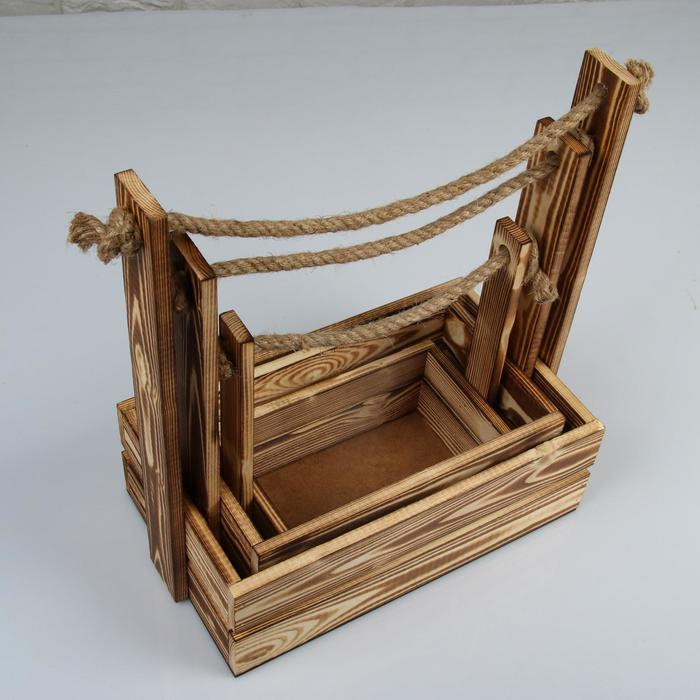 Набор кашпо деревянных 3 в 1 (30.5×18.5×35; 25.5×15×30; 20×12×23) Набор кашпо деревянных 3 в 1 (30.5×18.5×35; 25.5×15×30; 20×12×23) "Аром", обожженный